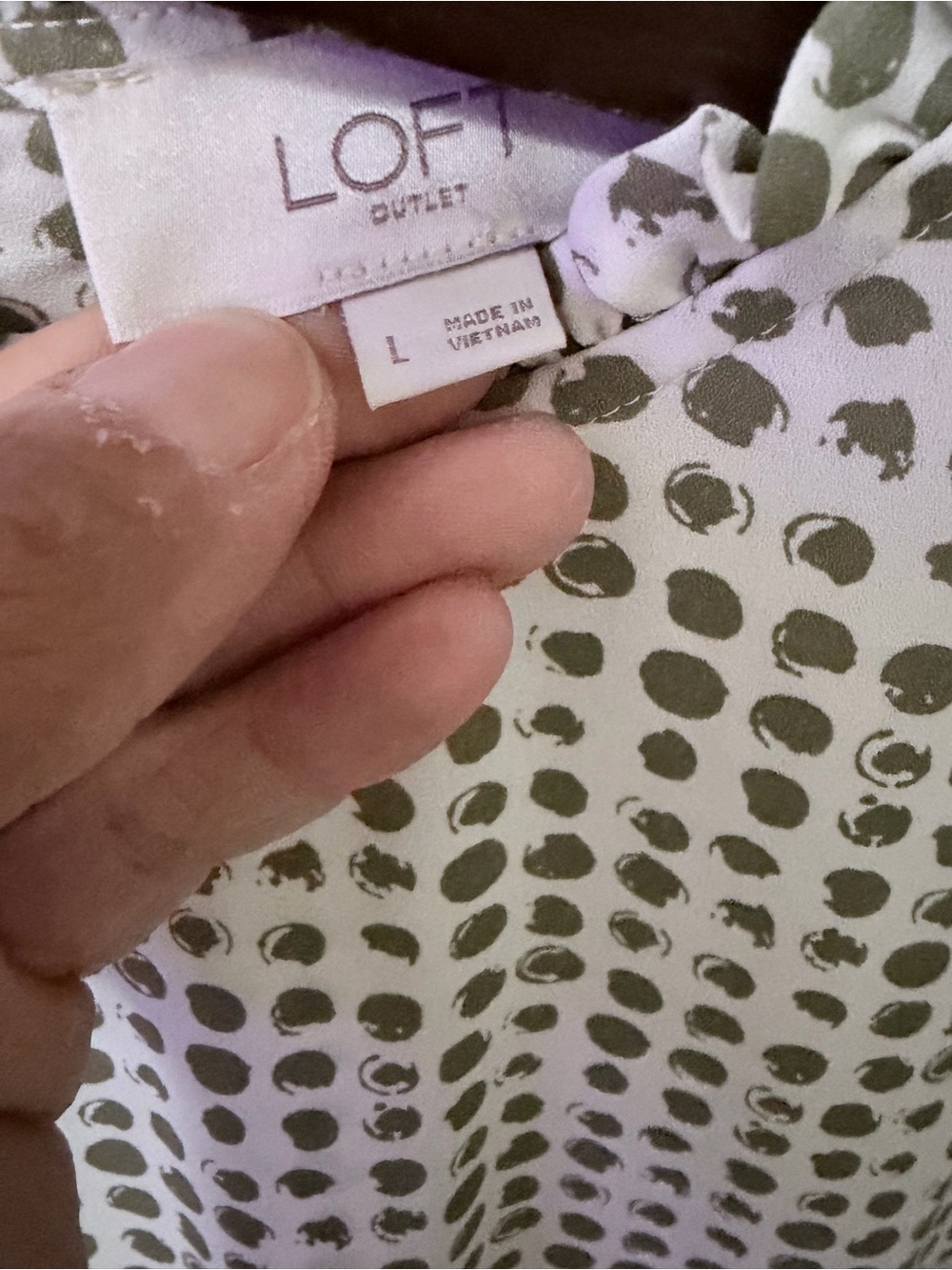 LOFT Outlet Large Olive Green Polka Dot Ruffle Neck Long Sleeve Blouse - Picture 5 of 5